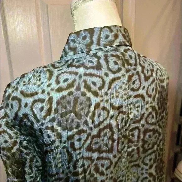 Lynn Ritchie Vintage 100% Silk Long Shirt - Brown + Blue - Women’s Size Medium - Picture 6 of 15